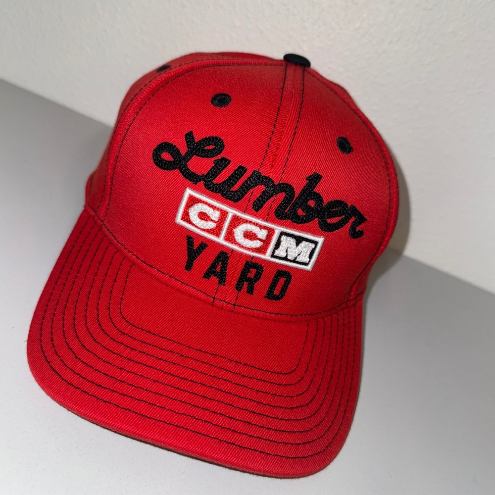 CCM Lumber Yard Hat Mens OSFA Red Excellent Snapback Hockey Flat Brim Cap